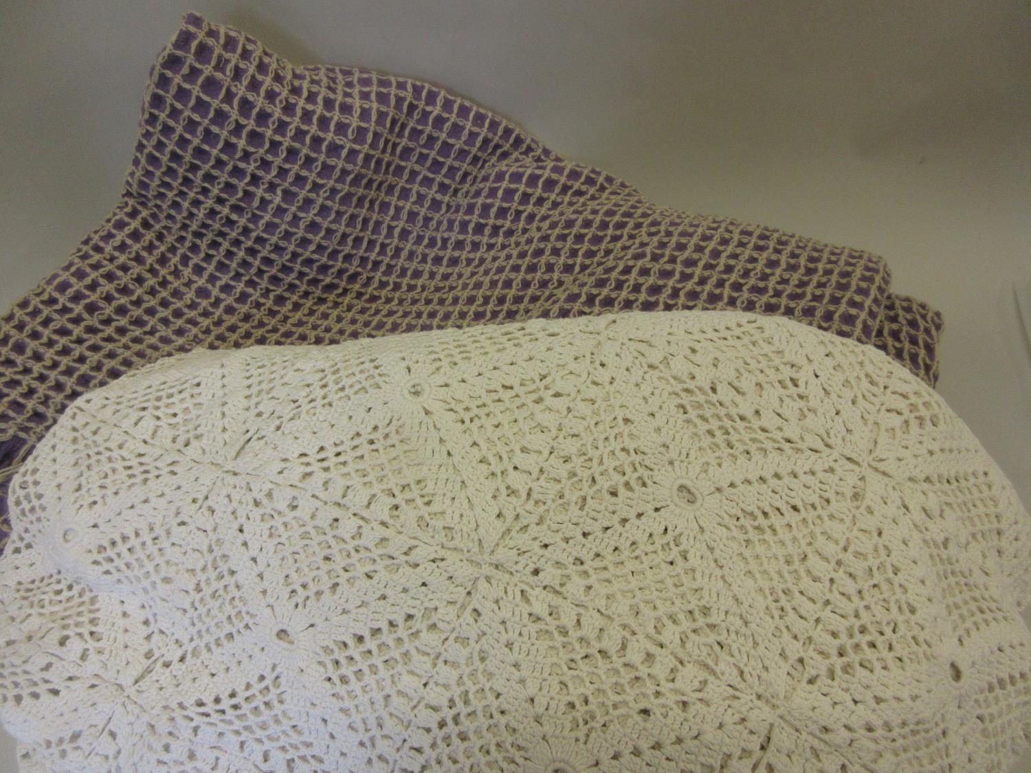 Welsh woollen bed cover together with a crochet work bed cover