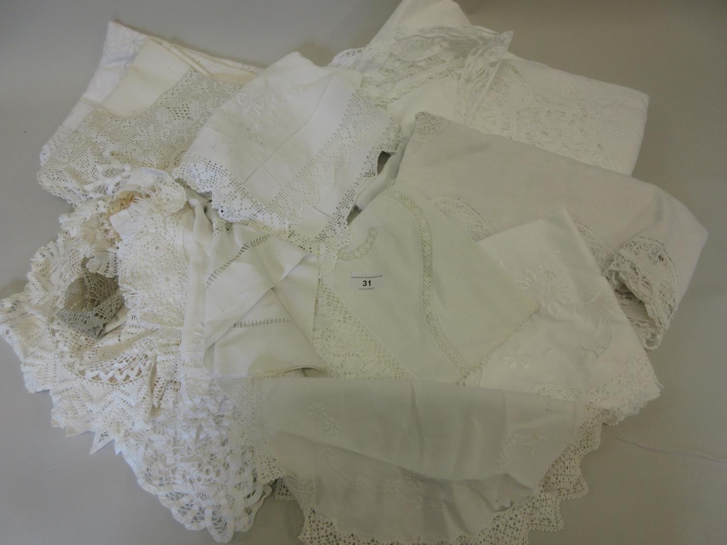 Quantity of crochet edge table linen