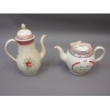 Late 18th Century Pearlware teapot painted with flowers and inscribed ' Sarah Perkin 1794 ', 6.25ins