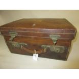 Tan leather dressing case with nickel plated catches 16ins x 13.5ins x 6.75ins