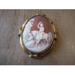 Large 19th Century cameo brooch carved with a figure riding a horse (at fault)
