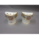 Pair of late 18th or early 19th Century Davenport half round flower pots painted with bands of roses