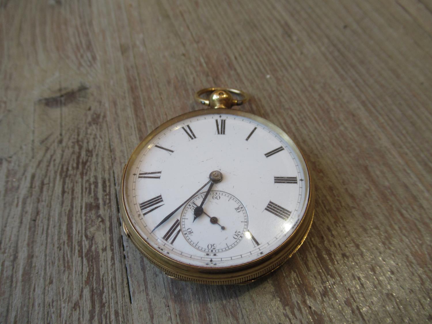 18ct Gold cased open face pocket watch, the enamel dial with Roman numerals and subsidiary - Image 3 of 5