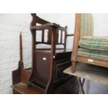 Arts and Crafts oak hall bench with a box seat and integral umbrella stands, 36ins wide Missing drip