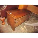 Oak coffer with panelled lid and sides constructed using panelling reputedly from Stiffkey Hall,