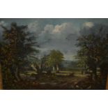 18th / 19th Century oil on panel, figure in a wooded landscape, 8.5ins x 10.5ins, together with