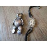 Silver and marcasite set brooch in the form of a teddy bear together with a ladies diamante set