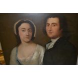 19th Century oil on canvas, dual portrait of a husband and wife, unsigned, 24ins x 28.5ins, unframed