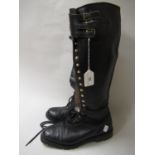 Pair of ladies Chanel black leather lace-up tall combat boots, size 7 Size 40. UK size 7