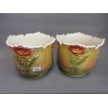 Pair of late 19th or early 20th Century Continental pottery jardinieres with floral decoration in