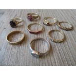 Group of eight various gold dress rings