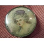 19th Century miniature circular head and shoulder portrait on ivorine of a 19th Century lady wearing