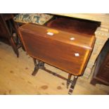 Small Edwardian mahogany and crossbanded and inlaid drop-leaf Sutherland table 22ins high x21ins