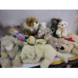 Large box containing a collection of soft toys including Charlie Bears etc.