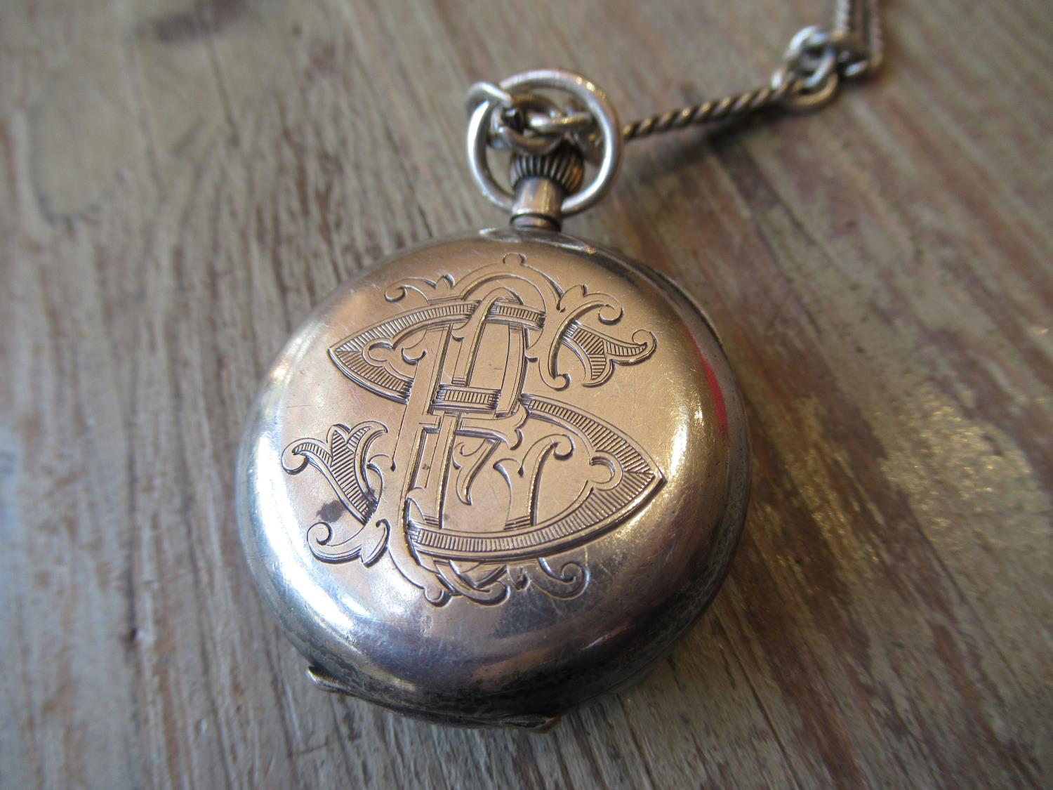 Small silver cased Victorian fob watch with white enamel dial having Arabic numerals and alternating - Image 2 of 2