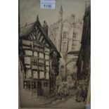 Frank Greenwood, pair of signed etchings, Manchester street scenes, together with a quantity of