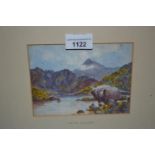 Pair of small framed watercolours, views of Llyn Llydaw and Llanberis Pass, signed with monogram,