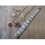 White metal and enamel Middle Eastern bracelet together with other miscellaneous silver jewellery