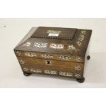 William IV rosewood mother of pearl inlaid sarcophagus shaped work box