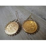 Two 1907 half sovereigns mounted as earrings