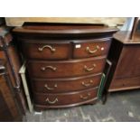 Reproduction mahogany bow front chest of two short and three long drawers, 33ins wide