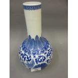 20th Century Chinese blue and white bottle vase in antique style, 11.25ins high