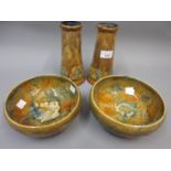 Pair of Royal Doulton stoneware vases of tapering form, 7ins high, together with a pair of Royal