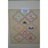 Six gilt framed Victorian watercolour and collage pictures using cut-outs of armorial crests