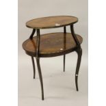 19th Century French kingwood and marquetry inlaid oval two tier occasional table / etagere, with