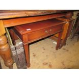 Pair of good quality reproduction mahogany rectangular lamp tables, the moulded tops above frieze