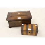 19th Century mahogany sarcophagus shaped tea caddy together with a small rosewood banded tea caddy