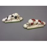 Pair of small unusual 19th Century Staffordshire figures of Cavalier spaniels, each on a shaped