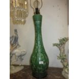 Large 20th Century oriental green glazed baluster form table lamp decorated in relief with