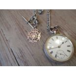 Birmingham silver cased open face pocket watch with enamel dial, Roman numerals and subsidiary