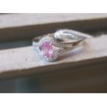 18ct White gold oval pink sapphire and diamond ring