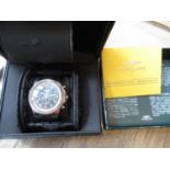 Breitling, gentleman's Bentley model stainless steel wristwatch, the blue enamel dial with triple