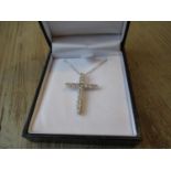 18ct White gold sixteen stone diamond cross pendant and chain, approximately 2.23ct total