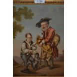 J. Smith ?, oil on canvas ' The Hurdy Gurdy Man ', with a young boy and dog, signed, 13.5ins x 11.