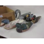 Group of five mid to late 20th Century painted wooden decoy ducks