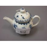 18th Century miniature blue and white teapot, possibly Lowestoft, 3ins high Some nibbles to spout,