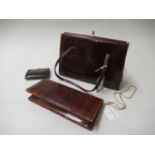 Ladies vintage leather handbag, clutch bag and purse