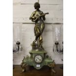 Large 19th Century French green marble and gilt metal mounted mantel clock / lamp, mounted with a