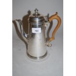 20th Century London silver coffee pot in Georgian style of cylindrical tapering form