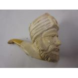 Carved Meerschaum pipe in the form of a Turk's head, 5.5ins long overall