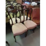 Set of four Edwardian marquetry inlaid mahogany drawing room chairs