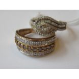 9ct Gold ring set with bagette and brilliant cut diamonds together with a 9ct gold ring set with