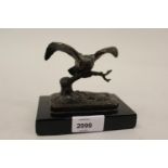 Small brown patinated bronze figure of an owl, signed indistinctly in the bronze and entitled '