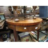 19th Century mahogany and inlaid oval centre table having galleried top with single frieze drawer