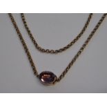 Victorian 9ct gold chain with amethyst set clasp