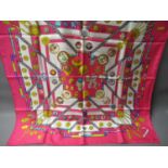 Hermes ' Petite Main ' ladies pink silk scarf, 90cms square, in original box